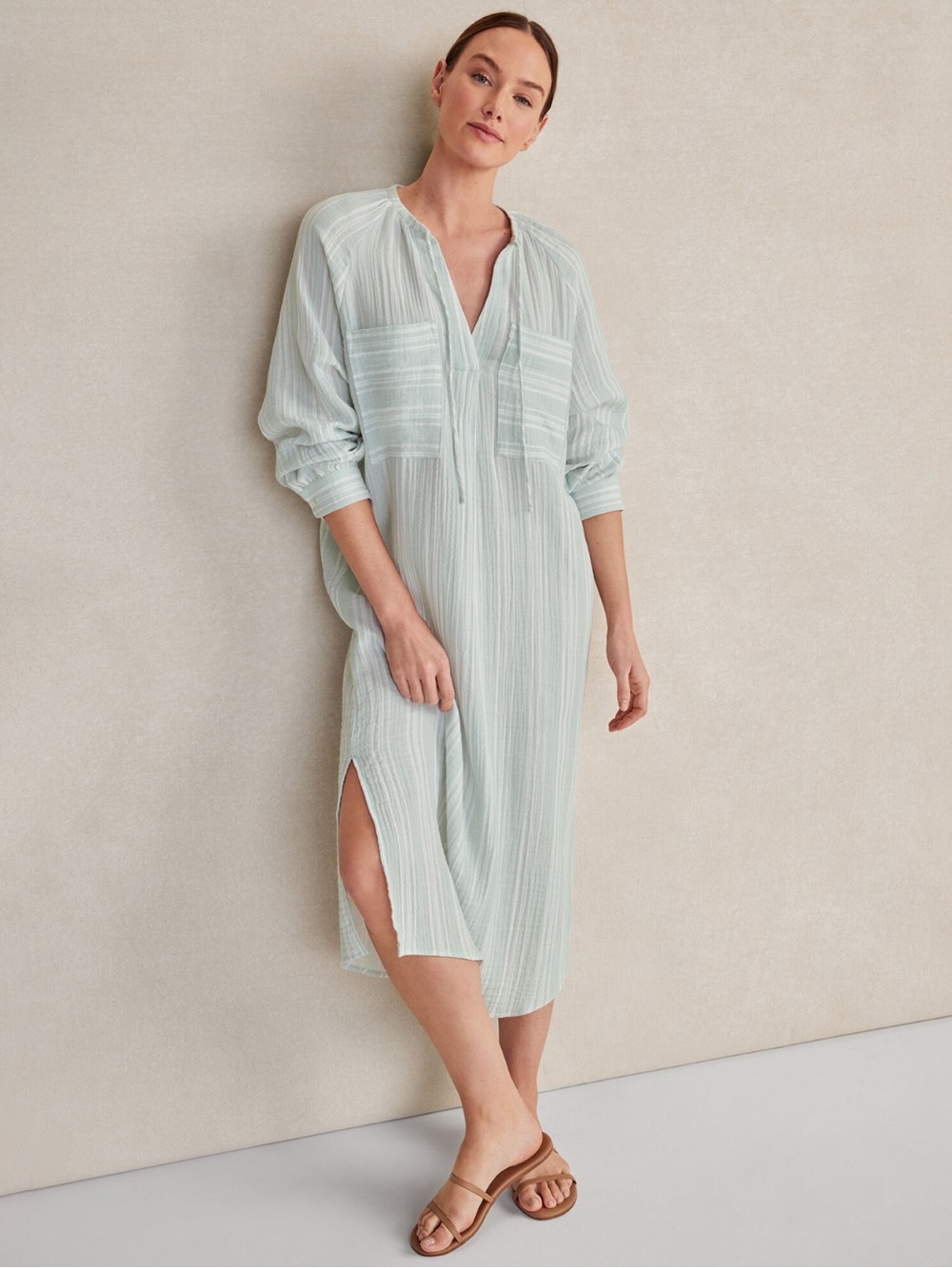 Haven Well Within Organic Cotton Gauze Striped
Pocket Midi Maxi Dress Size Large